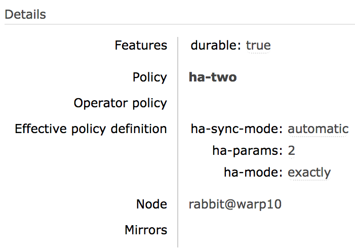 Non-mirrored queue details on individual queue page